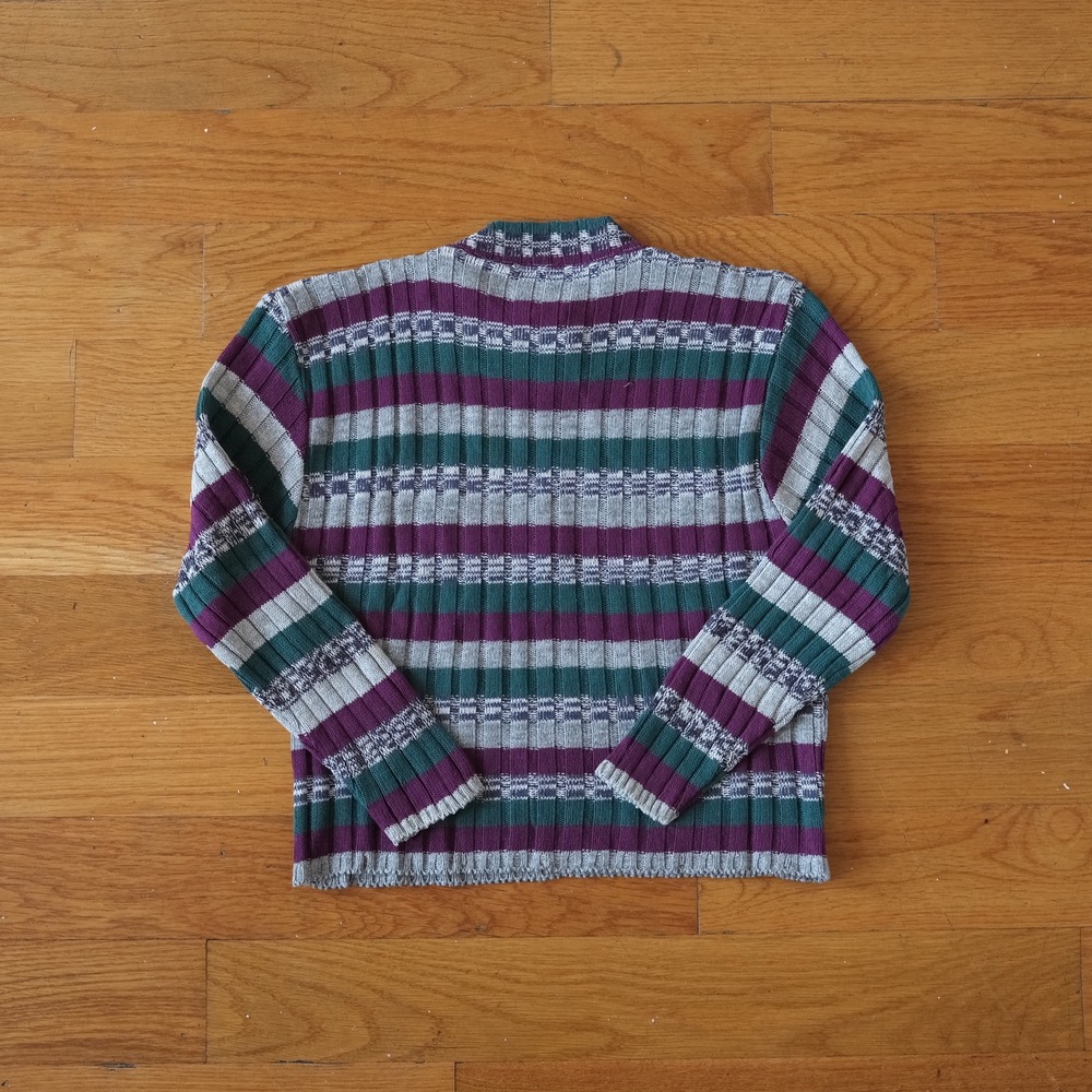 Denim‎ Republic Striped Sweater Kids Purple Green Grey Ribbed Knit Vintage 10/12 - Picture 7 of 8